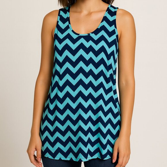 PNK Republic Chevron Sleeveless Top XXL Blue Aqua - Picture 1 of 4